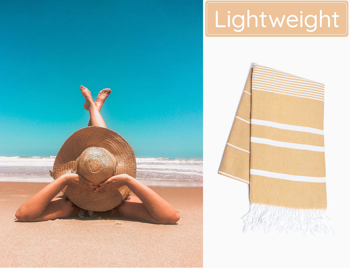 Premium Turkish Beach Towel – 100% Cotton, Quick Dry, Sand Free, Oversized Beach Towels 35”x67” – Ideal for Travel, Pool, and Beach Blanket – Honey Yellow Color