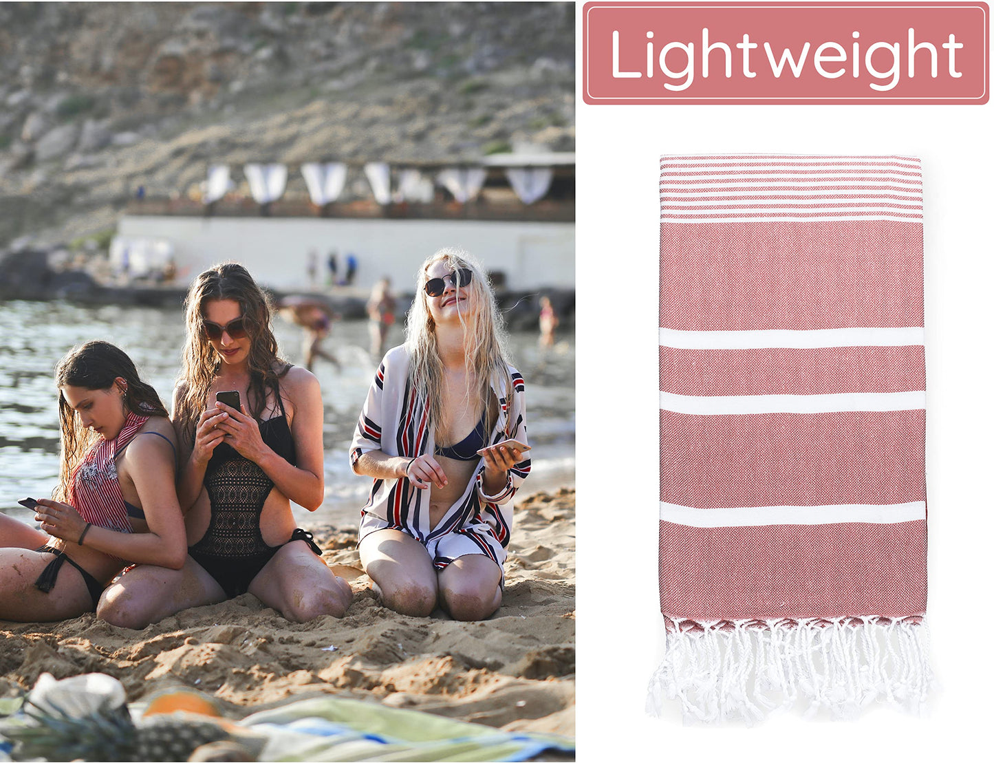 Premium Turkish Beach Towel – 100% Cotton, Quick Dry, Sand Free, Oversized Beach Towel 35”x 67” – Ideal for Travel, Pool, and Beach Towels – Burgundy