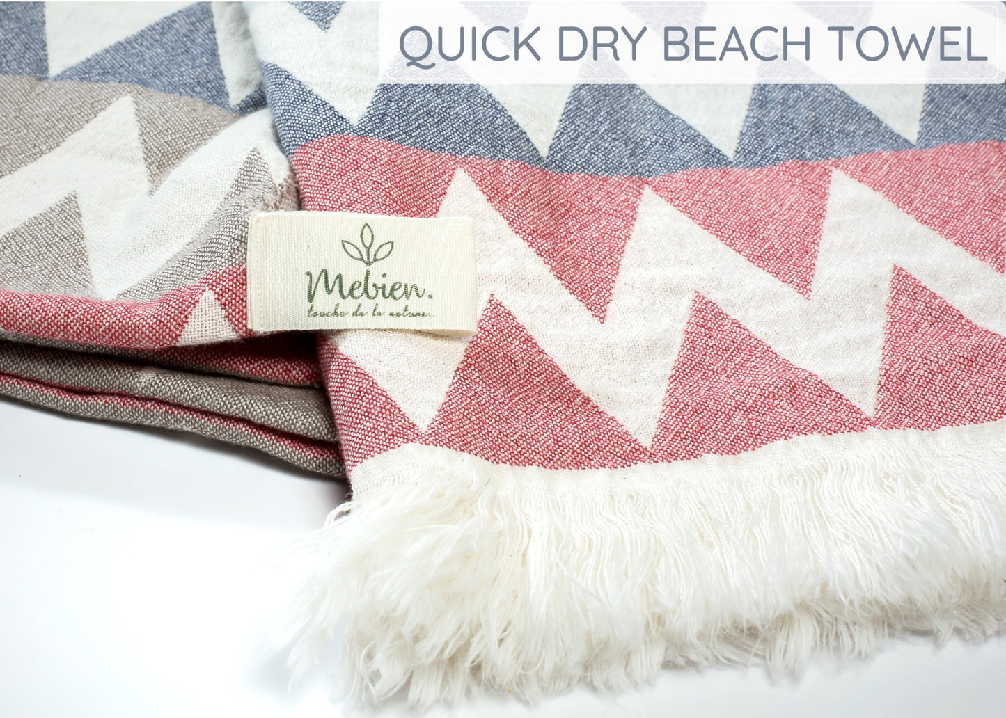 Turkish Beach Towel 35”x67” – 100% Cotton, Quick Dry, Lightweight Oversized Beach Towel for Pool & Travel – Zig Zag Navy Red Color