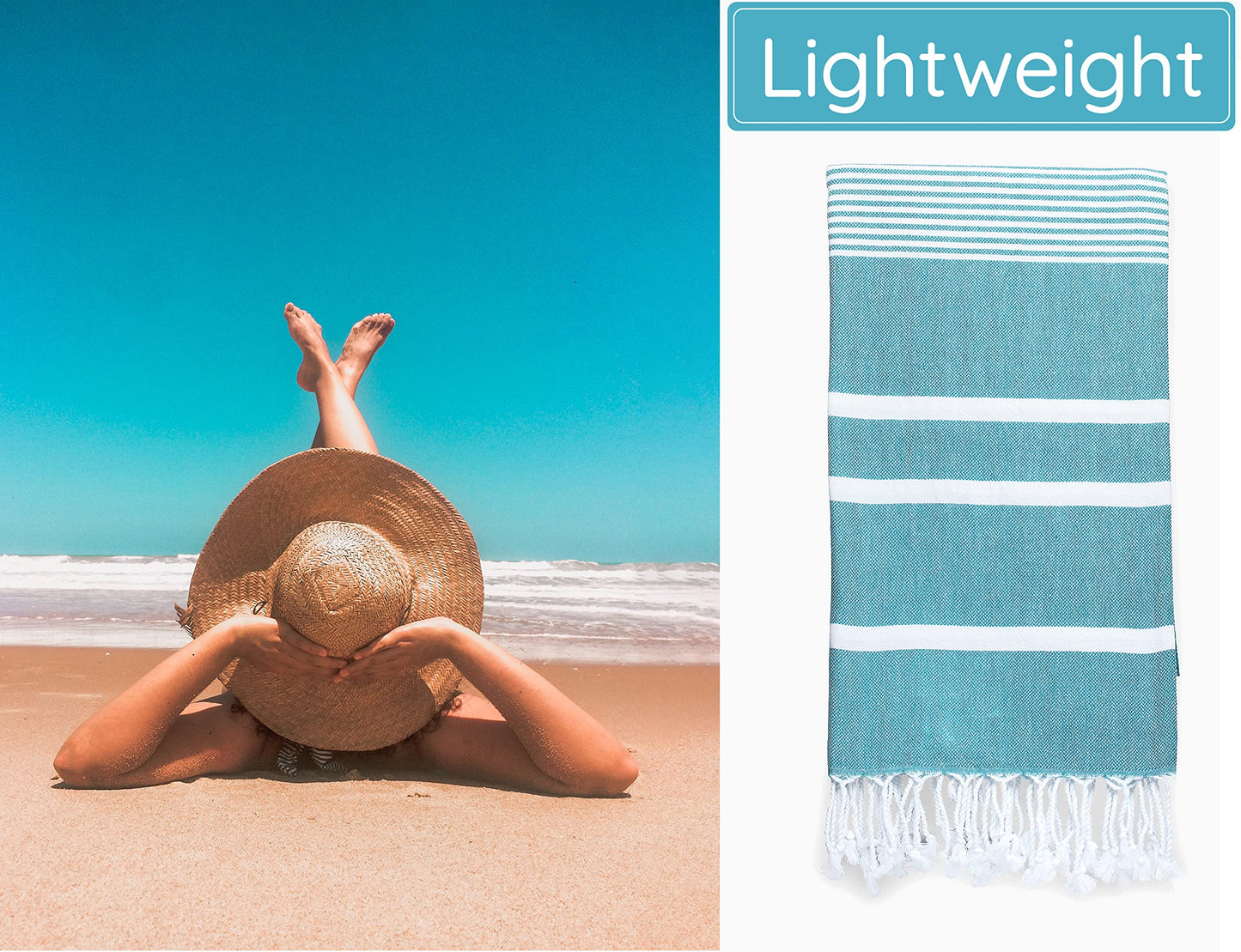 Premium Turkish Beach Towel (35”x 67”) – Lightweight, Quick Dry Beach Towel, Sand-Free, 100% Cotton – Teal