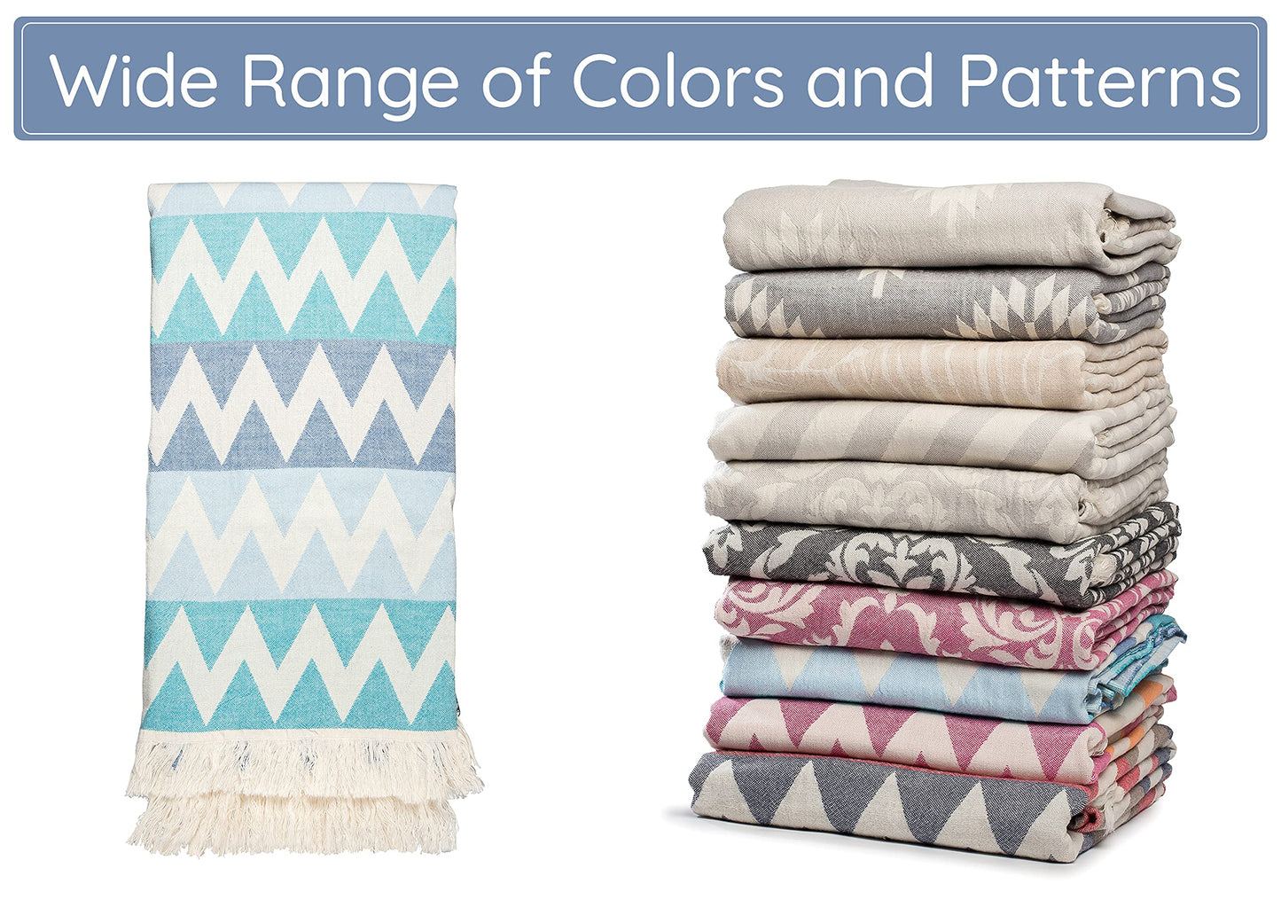 Premium Turkish Beach Towel – 100% Cotton, Quick Dry, Sand Free, Oversized Beach Towel 35”x 67” – Ideal for Travel, Pool, and Beach,  – Zig Zag Blue