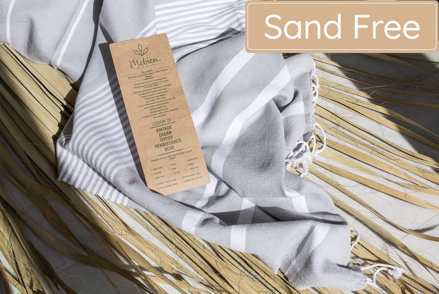 Premium Turkish Beach Towel – 100% Cotton, Quick Dry, Sand Free, Oversized Beach Towels 35”x 67” – Ideal for Travel and Pool Towels – Silver Grey