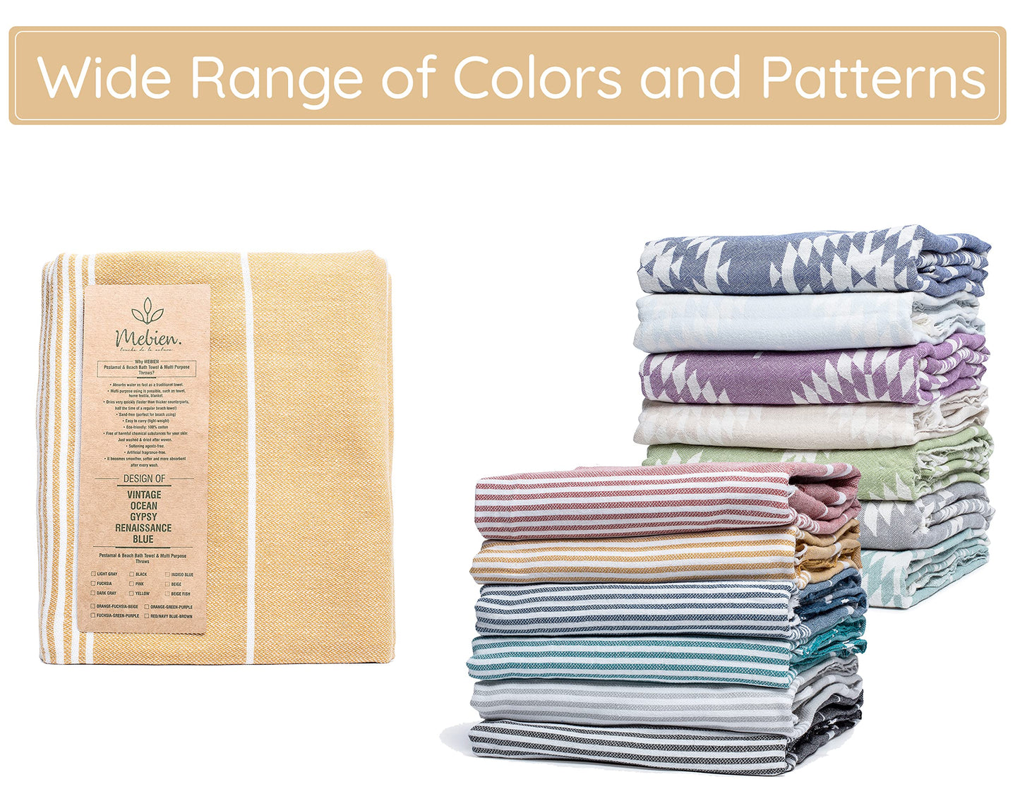 Premium Turkish Beach Towel – 100% Cotton, Quick Dry, Sand Free, Oversized Beach Towels 35”x67” – Ideal for Travel, Pool, and Beach Blanket – Honey Yellow Color