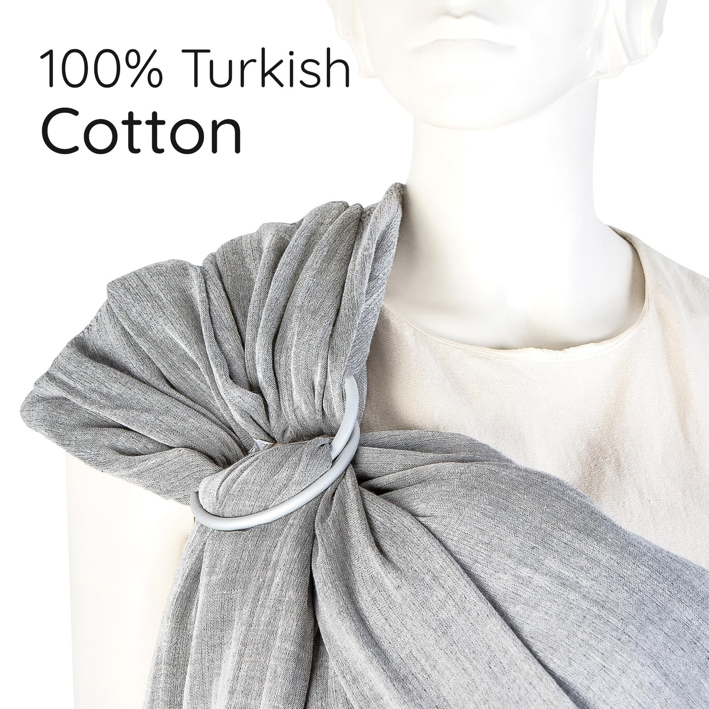 Ring Sling Baby Carrier - USA lab tested, 100% Natural Cotton Muslin, Breathable & Ergonomic Ring Sling Dark Grey