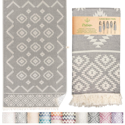 Premium Turkish Beach Towel – 35"x67" Lightweight Quick Dry Towel – 100% Cotton Sand-Free Turkish Towels – Vintage Dark Grey