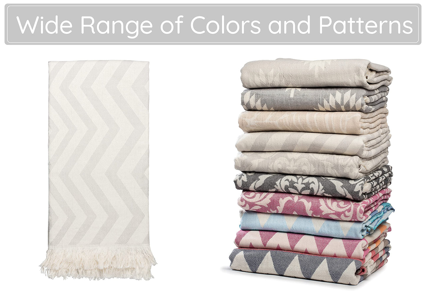 Premium Turkish Beach Towel (35”x 67”) – 100% Cotton, Lightweight, Quick Dry Towel, Sand-Free, Beach Blanket Waterproof Sandproof, Ocean Light Grey