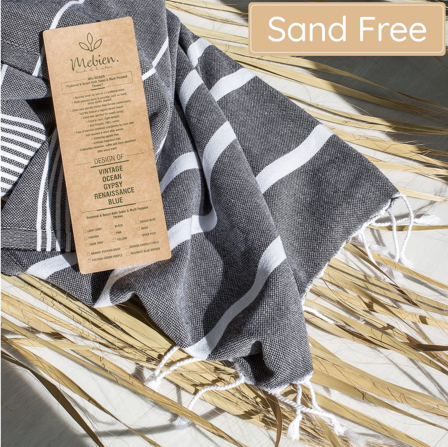 Premium Turkish Beach Towel – 100% Cotton, Quick Dry, Sand Free, Oversized Quick Dry Towel 35”x 67” – Ideal for Travel, Pool, and Beach Blanket – Black Color