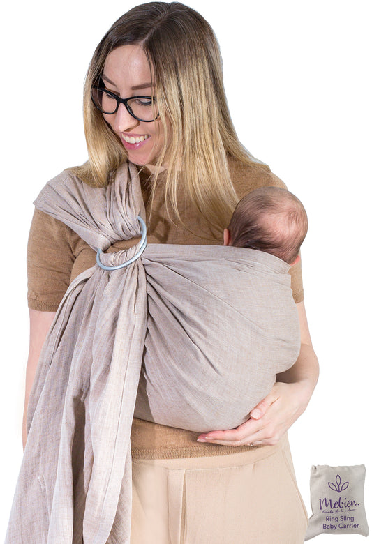 Beige Baby Sling and Ring Sling 100% Cotton Muslin baby Carrier Suitable from Newborn to Toddler