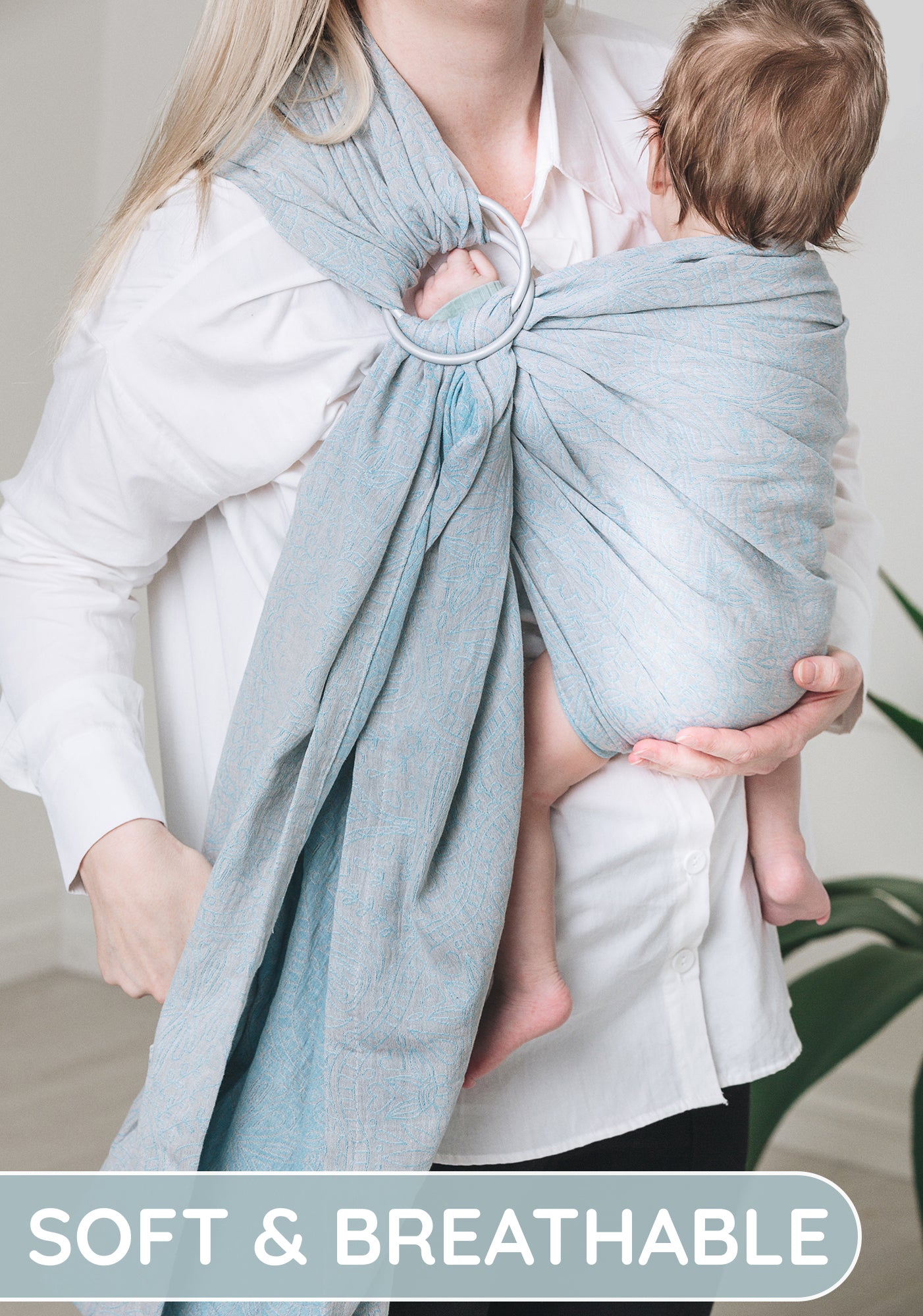 Aqua Grey Floral Design Grey Baby Sling and Ring Sling 100% Cotton Muslin baby Carrier Suitable from Newborn to Toddler