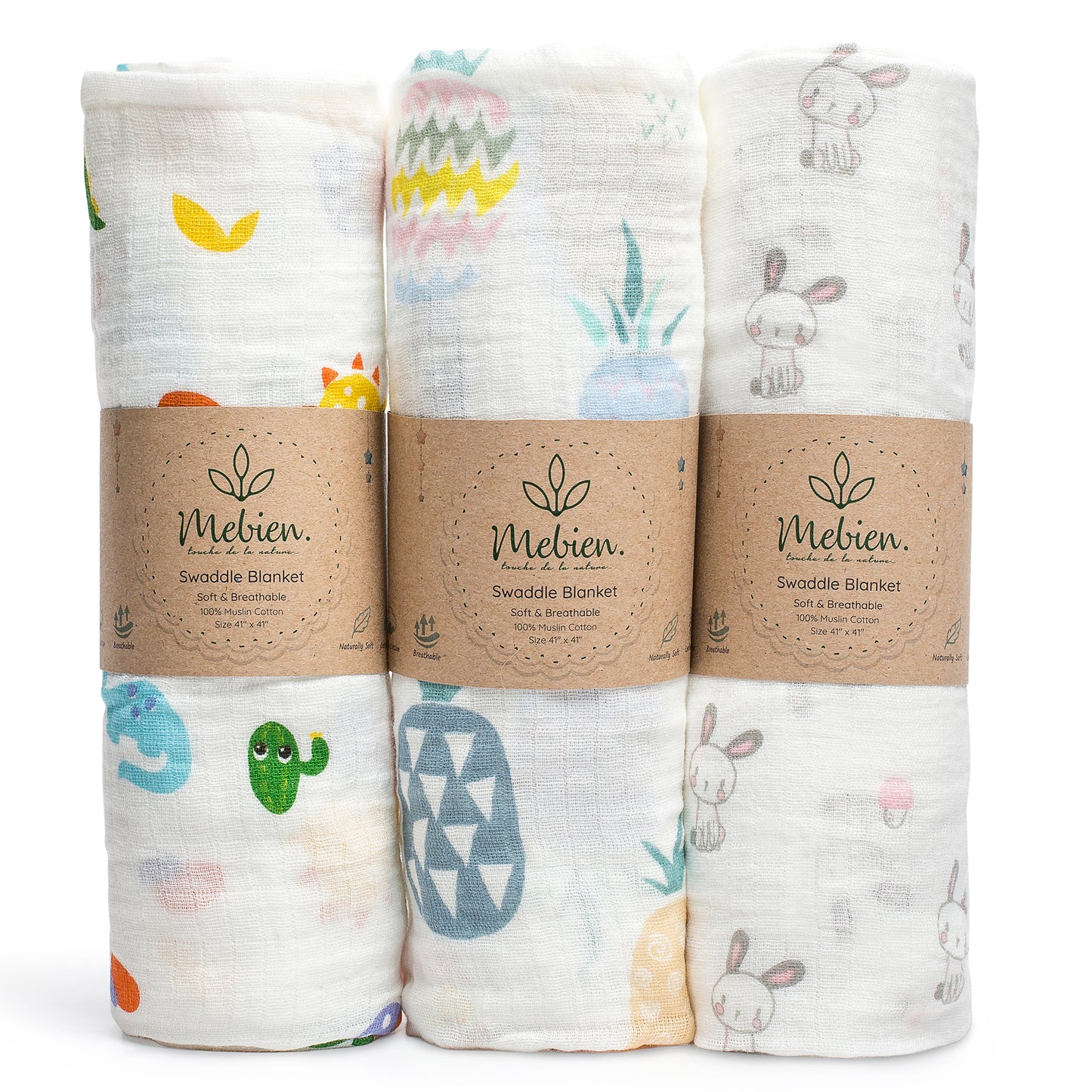Baby Swaddle Blanket Neutral Muslin Swaddle Blankets Ultra Soft Silky Baby Blankets Unisex Pure 100% Cotton Baby Receiving Blankets and Baby Boy Blankets and Baby Girl Blanket 41” x 41” Set of 3