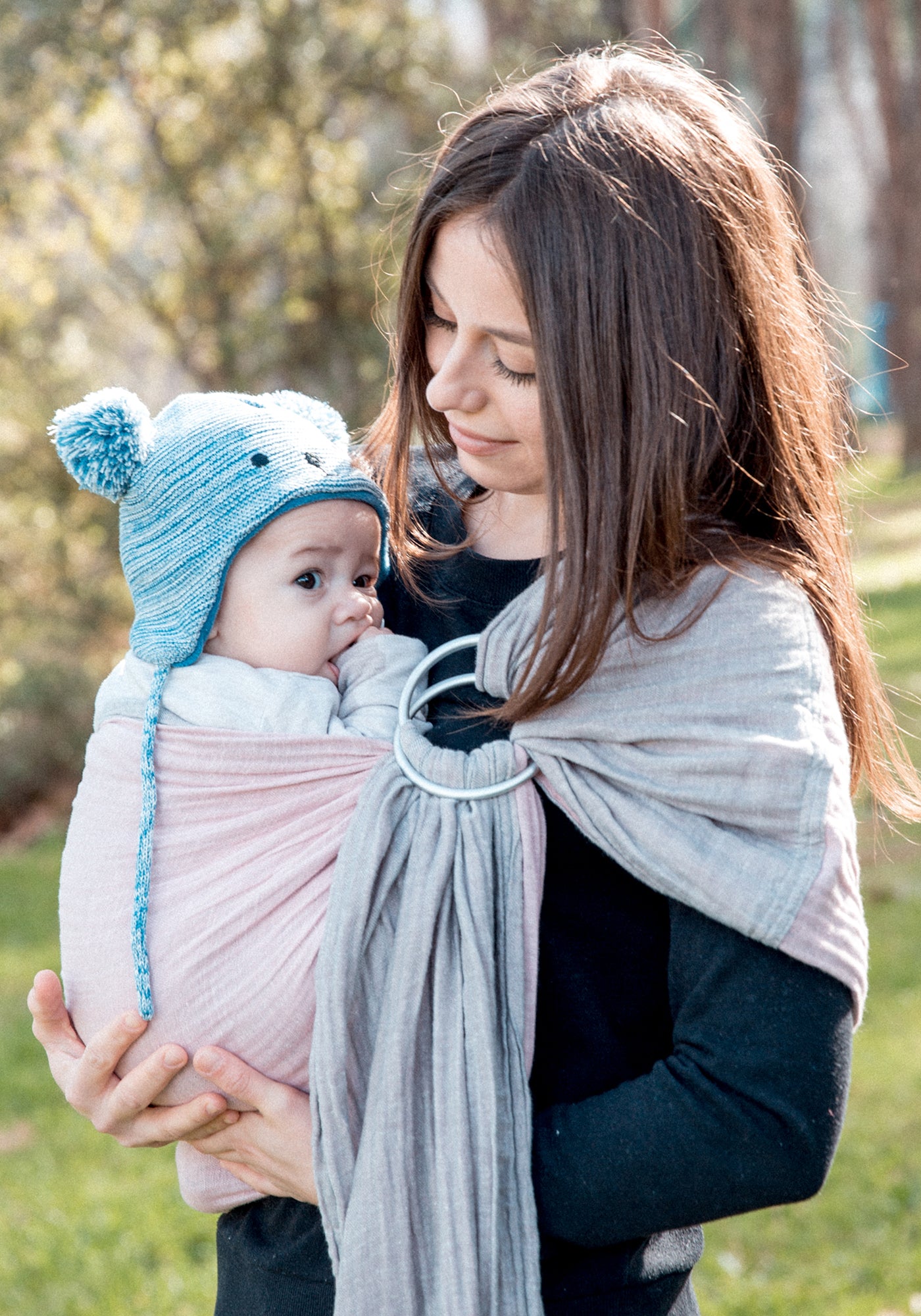 Pink Grey Baby Sling and Ring Sling 100% Cotton Muslin baby Carrier Suitable from Newborn to Toddler