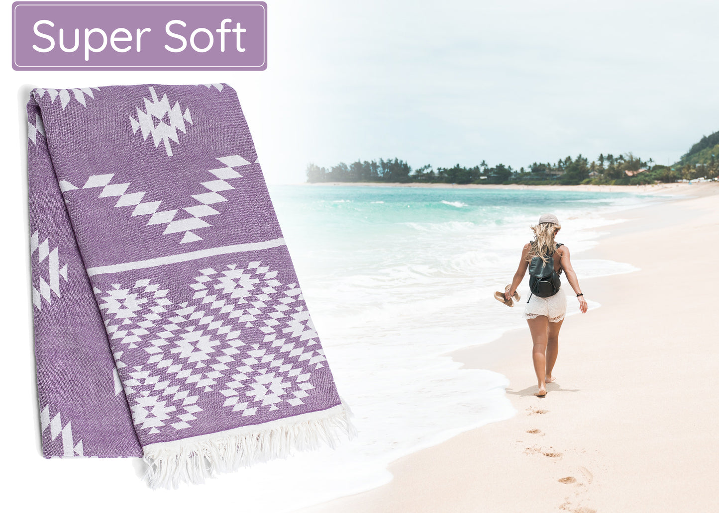 Purple Turkish Beach Towel (35”x67”)  Lightweight, Quick drying and Sand Free Can be Used as Beach Blanket 100% Cotton Vintage Design
