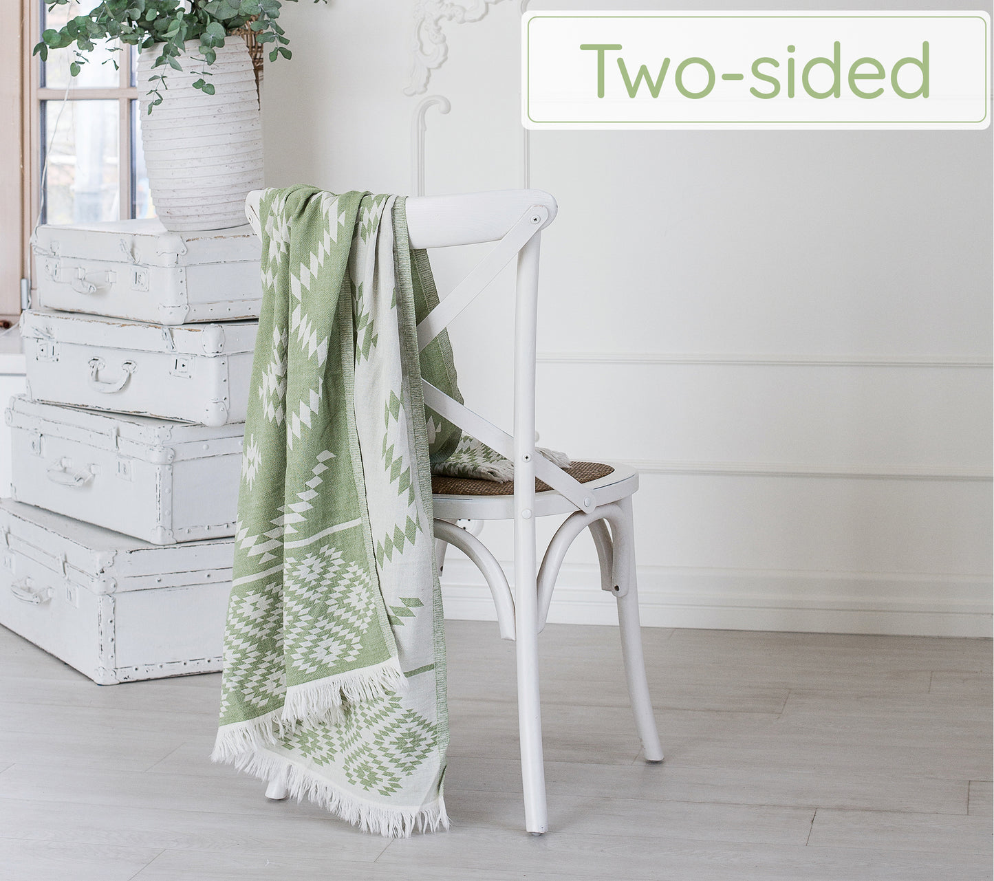 Soft Green Turkish Beach Towel (35”x67”)  Lightweight, Quick drying and Sand Free Can be Used as Beach Blanket 100% Cotton Vintage Design